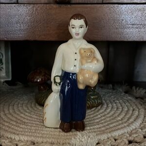 Cream and Blue Ceramic Decor Accent